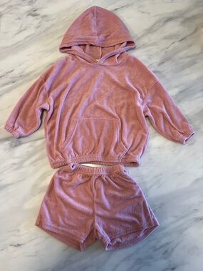 Cozy Pink Terry Hoodie & Shorts Matching Set - Kids